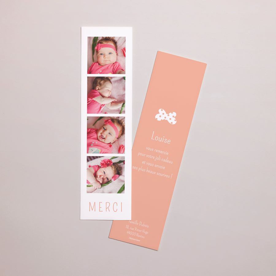 Remerciements Naissance Marque-page Polaroïd Fille photo
