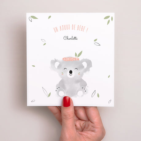 Faire-part Naissance Carré Koala Rose