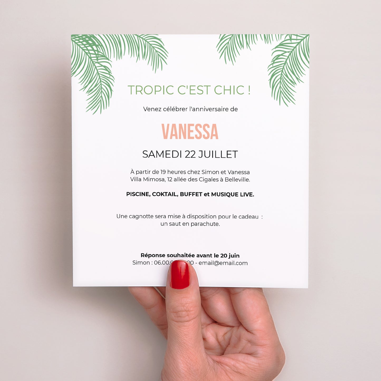 Invitations Anniversaire Adulte Carré Tropical Party photo N° 3