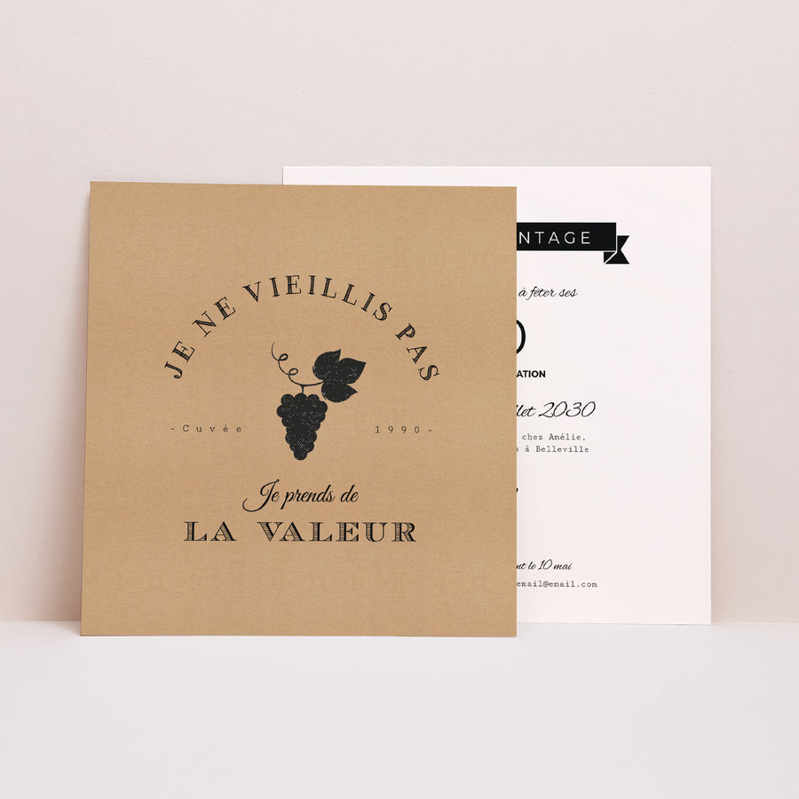 Invitations Anniversaire Adulte Carré Millésime photo