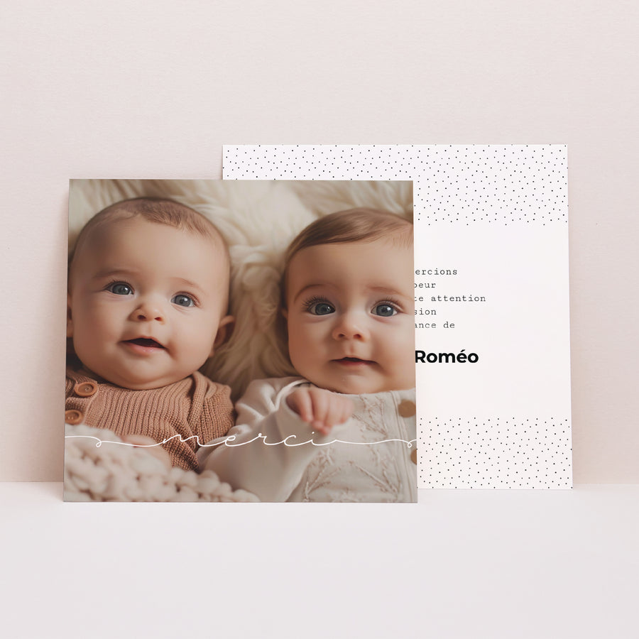 Remerciements Naissance Carré Bébés jumeaux photo