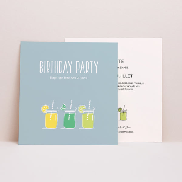 Invitations Anniversaire Adulte Carré Limonade Party photo