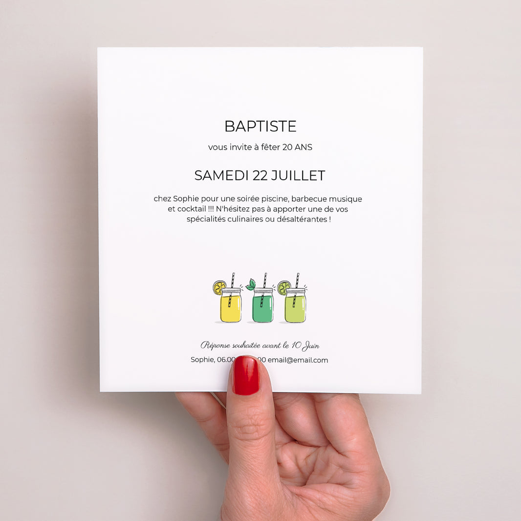 Invitations Anniversaire Adulte Carré Limonade Party photo N° 3