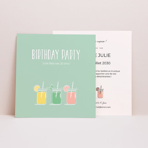Invitations Anniversaire Adulte Carré Cocktails d'anniversaire photo