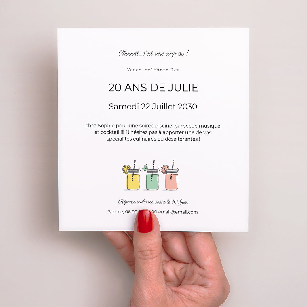 Invitations Anniversaire Adulte Carré Cocktails d'anniversaire photo N° 3