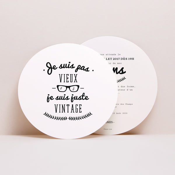 Invitations Anniversaire Adulte Rond Vintage photo