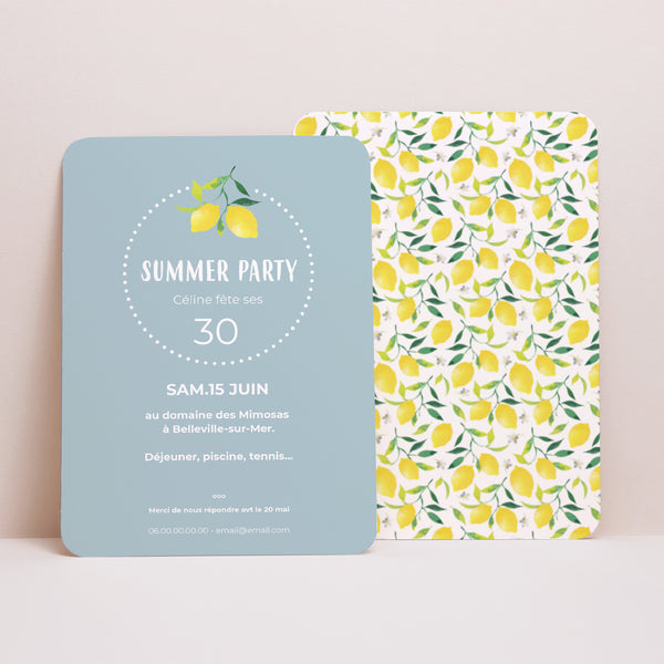 Invitations Anniversaire Adulte Portrait, bords arrondis Citrons en fête photo