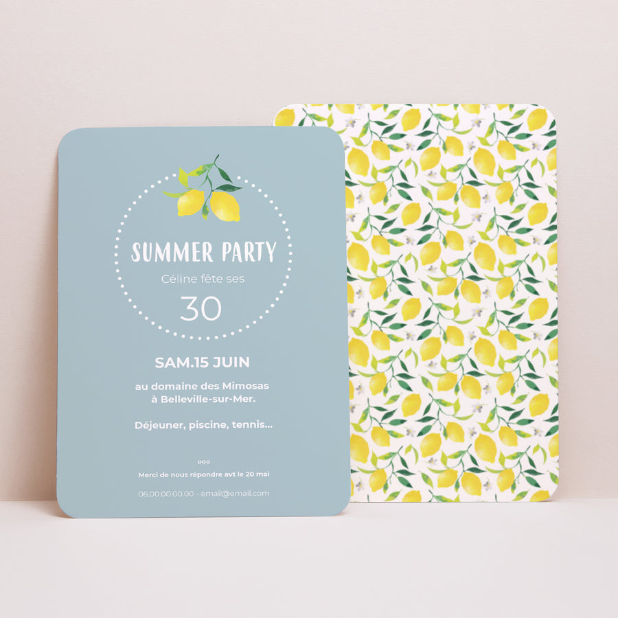 Invitations Anniversaire Adulte Portrait, bords arrondis Citrons en fête photo