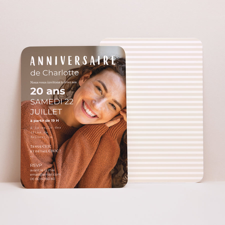 Invitations Anniversaire Adulte Portrait, bords arrondis Autoportrait photo