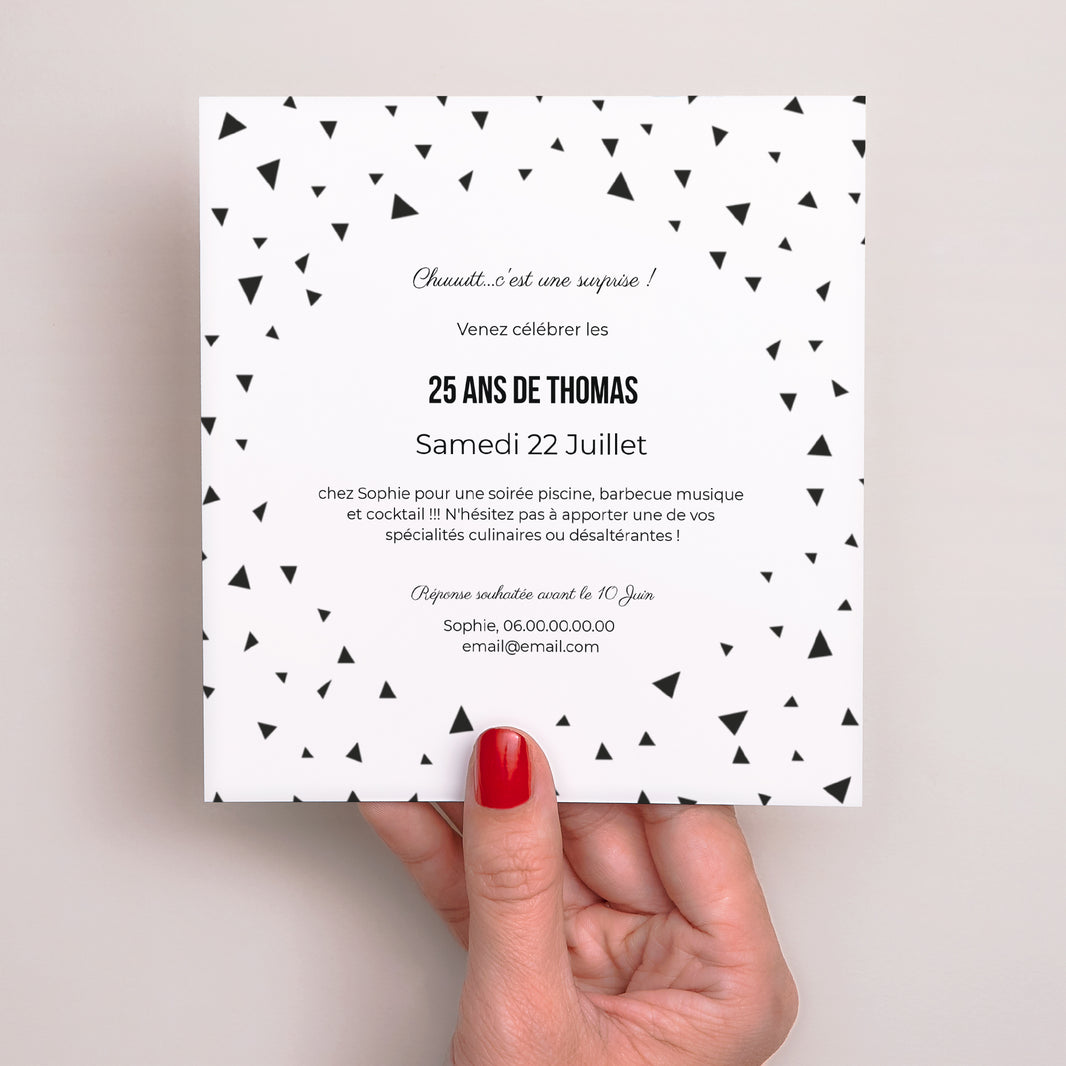 Invitations Anniversaire Adulte Carré Triangles Chic photo N° 3