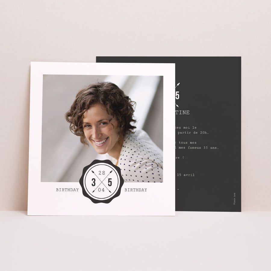 Invitations Anniversaire Adulte Carré Noir et Blanc photo