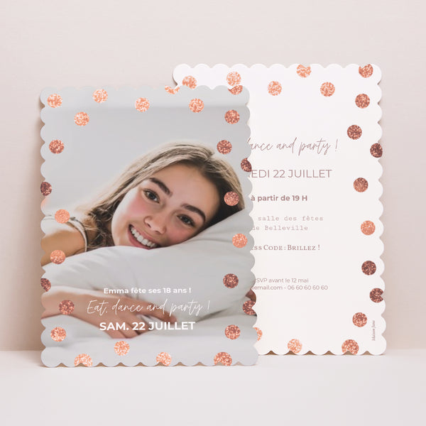 Invitations Anniversaire Adulte Portrait, bords biscuit Effet scintillant photo