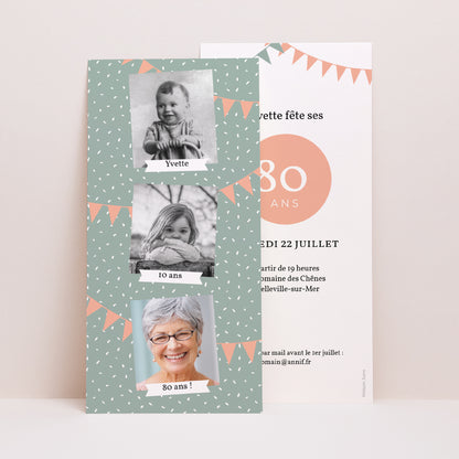 Invitations Anniversaire Adulte Panoramique portrait Quatre-vingts ans photo N° 1