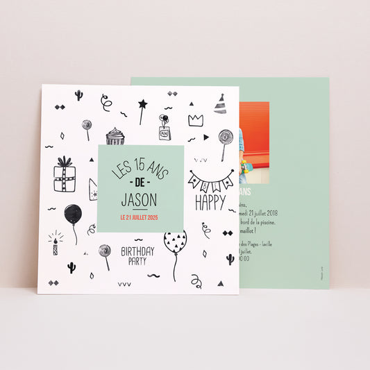 Invitations Anniversaire Enfant Carré Adolescent photo