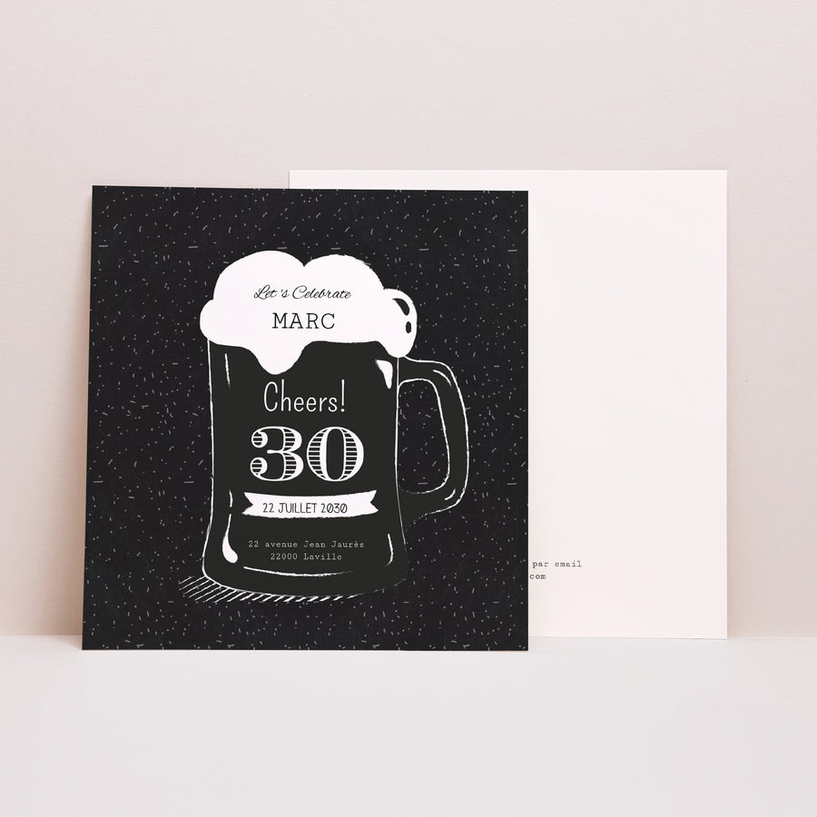 Invitations Anniversaire Adulte Carré Pinte de bière photo