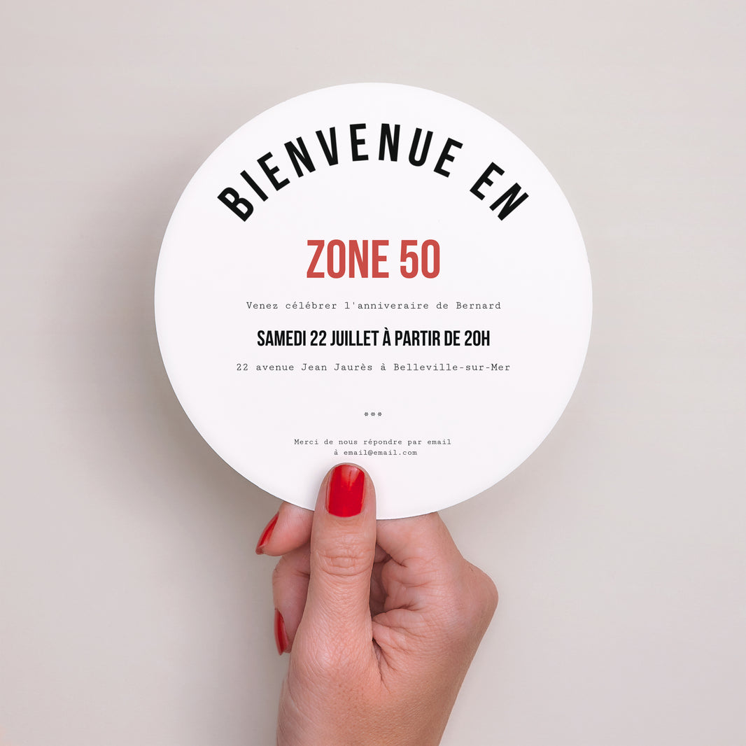 Invitations Anniversaire Adulte Rond Zone 50 photo N° 3