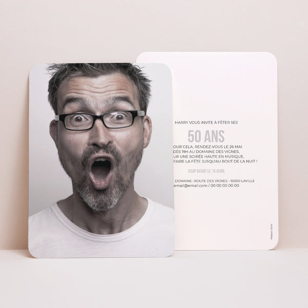 Invitations Anniversaire Adulte Portrait, bords arrondis Photo 50 photo