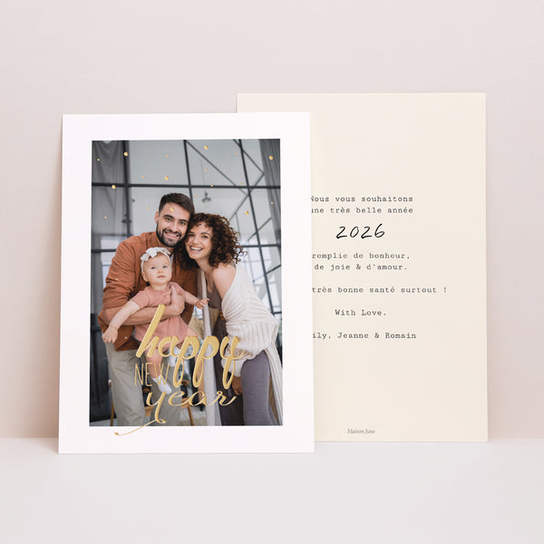 Carte de voeux Fin d'année Portrait Année dorée photo