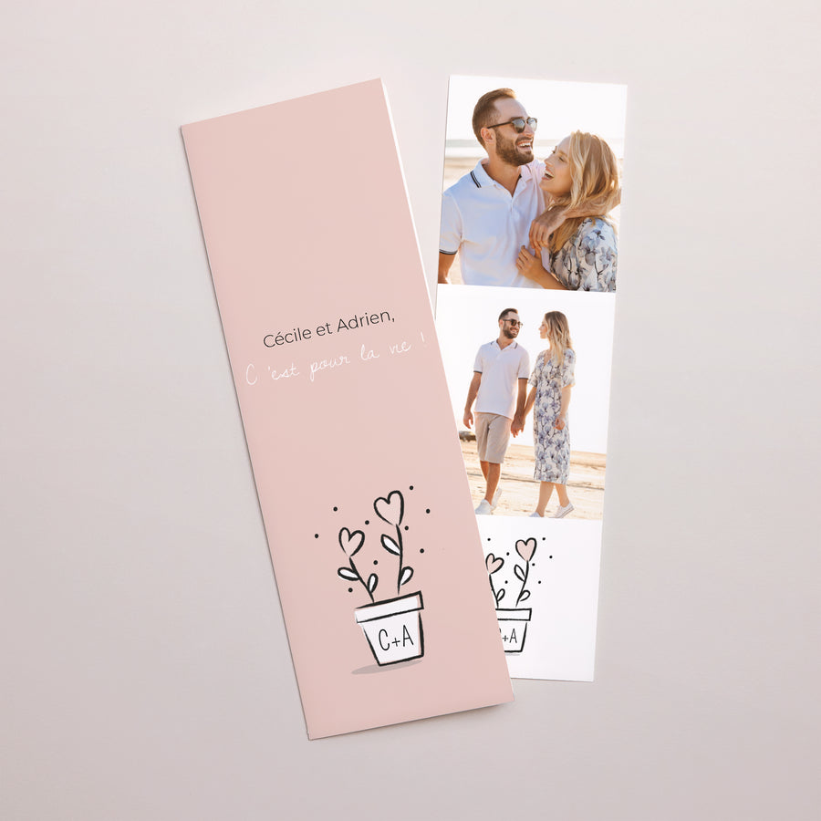 Faire-part Mariage Marque-page photo 2 coeurs photo