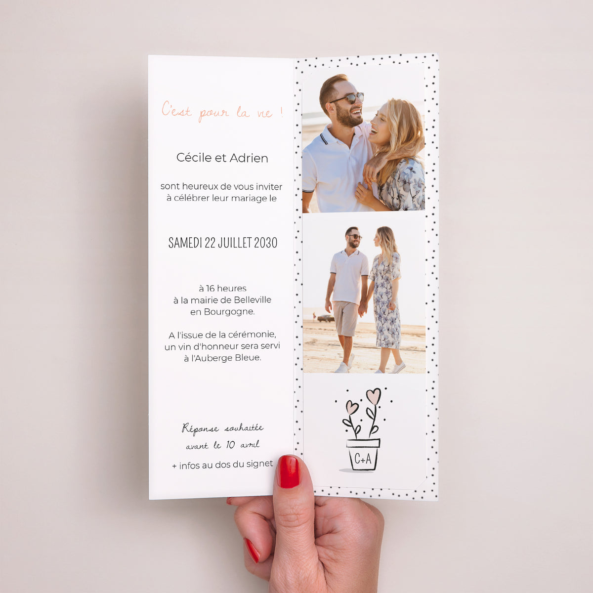 Faire-part Mariage Marque-page photo 2 coeurs photo N° 2