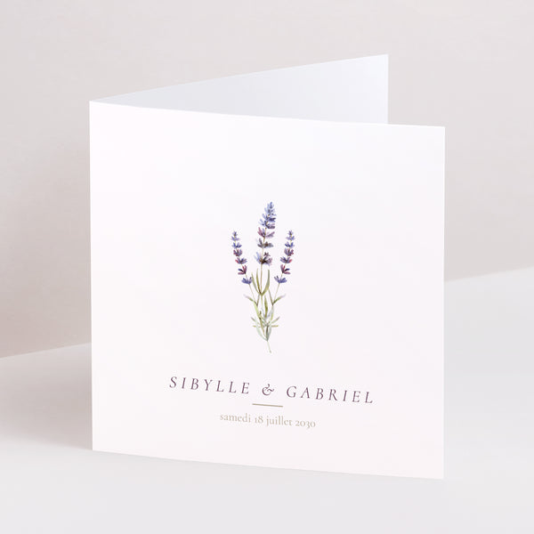 Faire-part Mariage Carré double volet Bouquet de Lavande photo