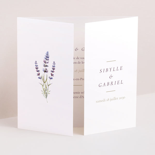 Faire-part Mariage Triptyque ouverture fenêtre Bouquet de Lavande photo