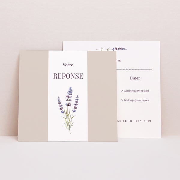 Carton réponse Mariage Carré Bouquet de Lavande photo
