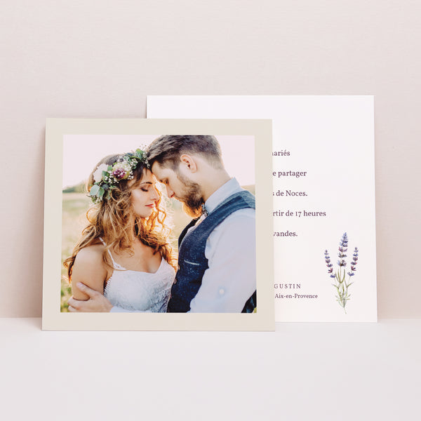 Invitations Mariage Carré Bouquet de Lavande photo