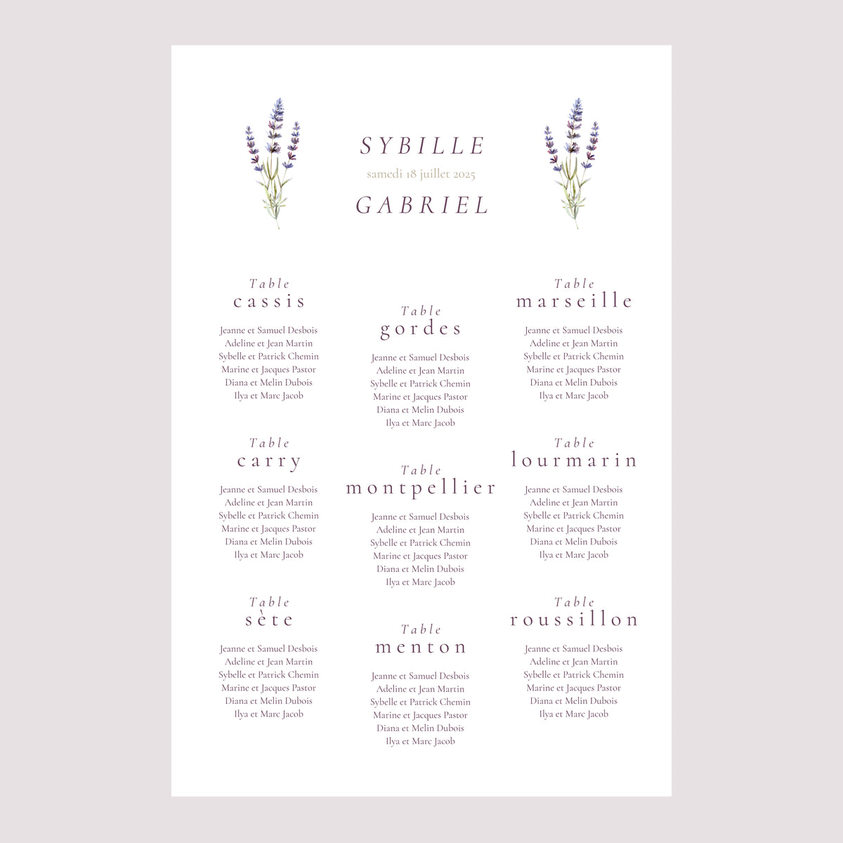 Plan de table Mariage Portrait Bouquet de Lavande photo N° 2