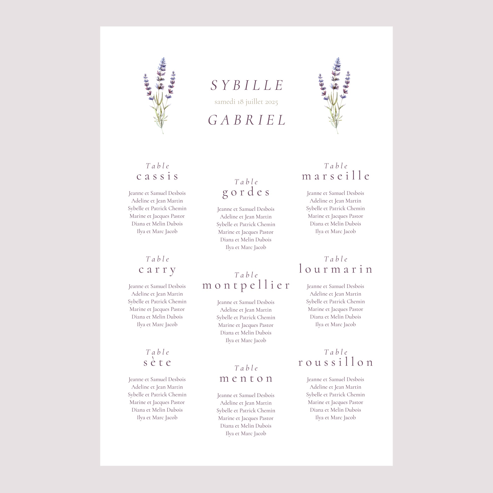 Plan de table Mariage Portrait Bouquet de Lavande photo N° 2