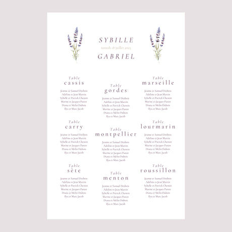 Plan de table Mariage Portrait Bouquet de Lavande