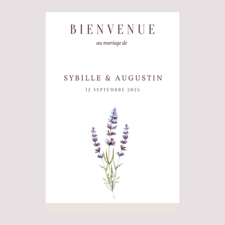 Panneau bienvenue Mariage Portrait 60 x 90 cm Bouquet de Lavande