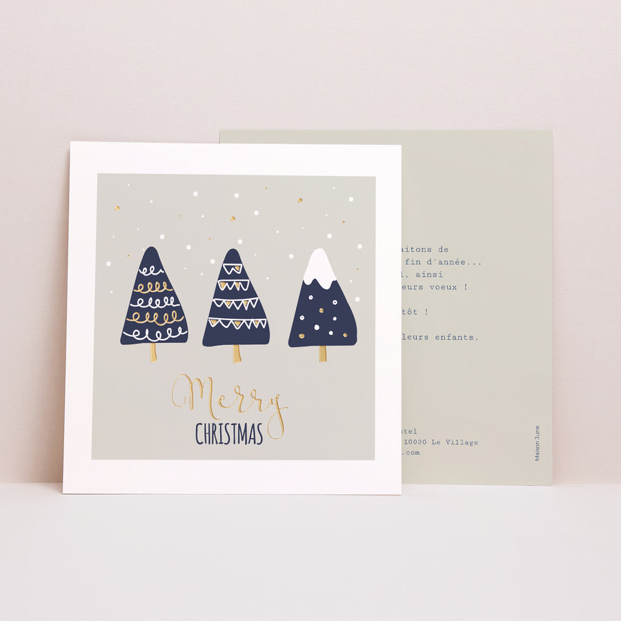 Carte de Noel Fin d'année Carré Sapins stylisés photo