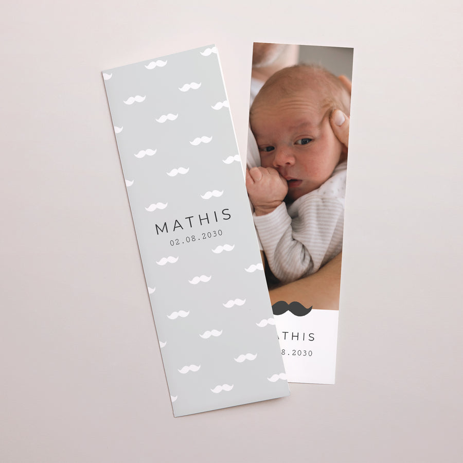 Faire-part Naissance Marque-page photo Trio Petites Moustaches photo