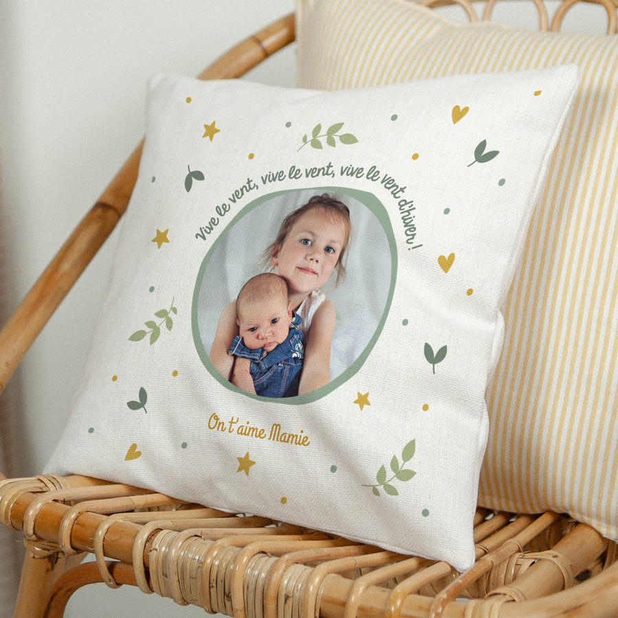 Coussin Objets Beige naturel Bonne année grand-mère photo