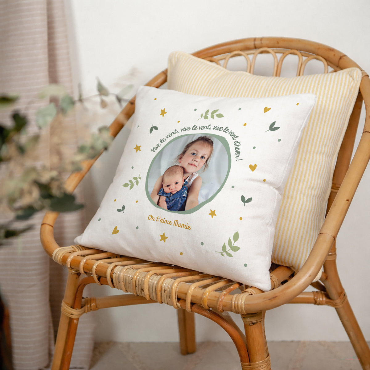 Coussin Objets Beige naturel Bonne année grand-mère photo N° 2