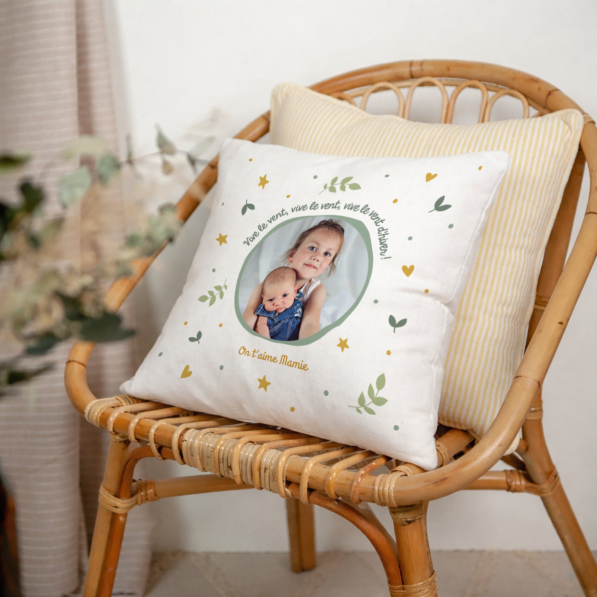Coussin Objets Beige naturel Bonne année grand-mère photo N° 2