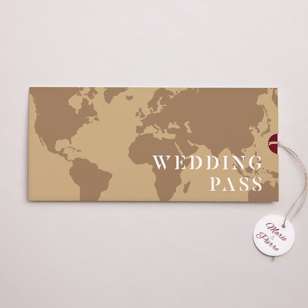 Faire-part Mariage Pochette 2 cartes, étiquette Wedding Pass photo