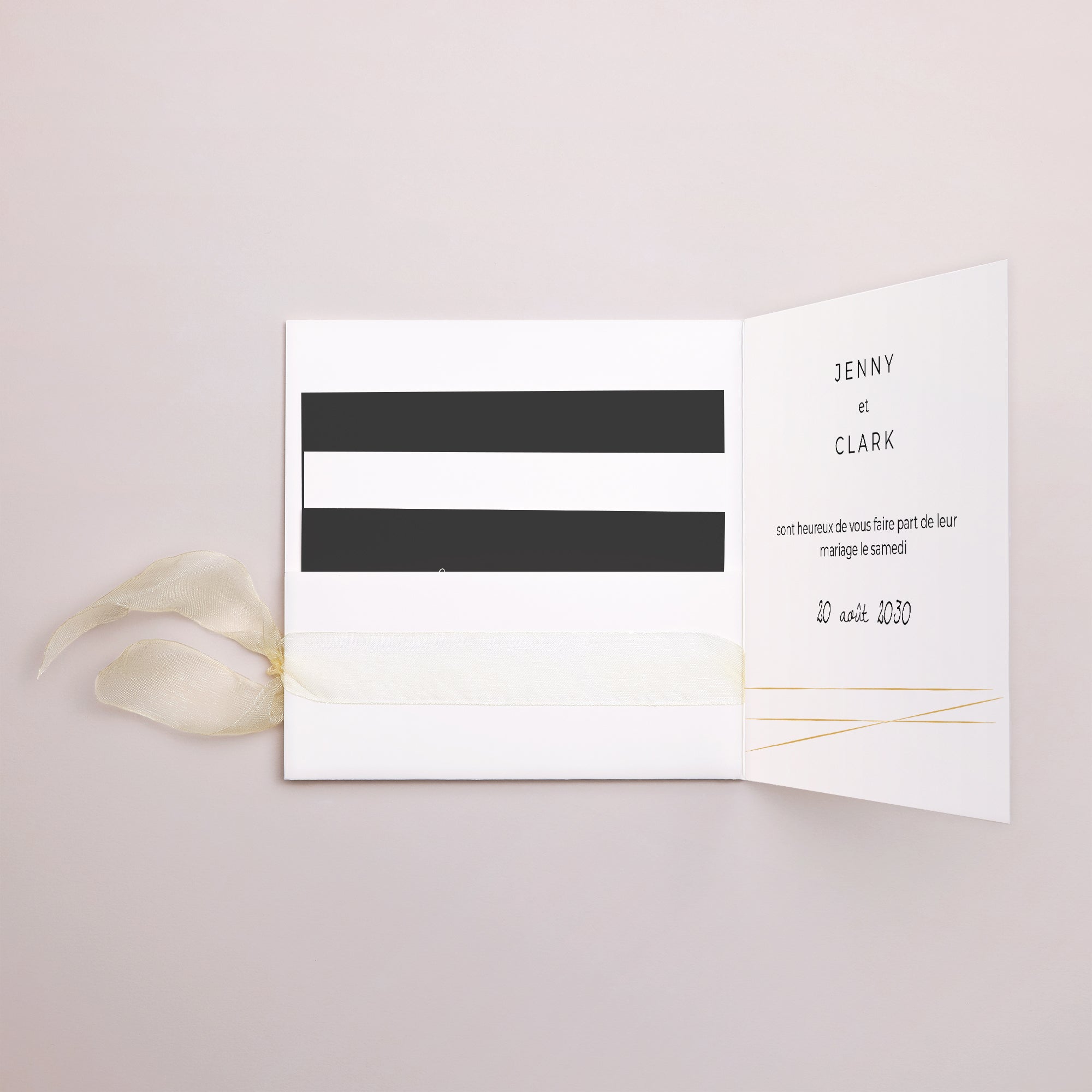 Faire-part Mariage Pochette carrée, 3 cartes, étiquette Minimaliste Chic photo N° 3