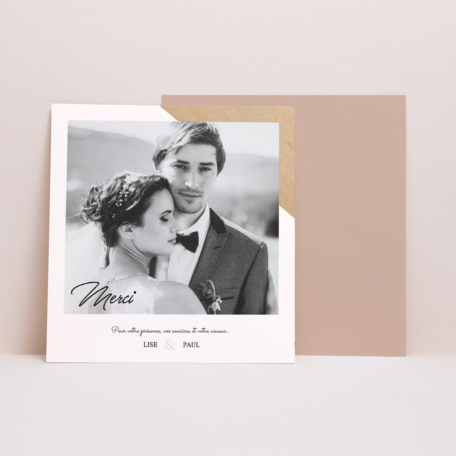 Remerciements Mariage Carré Bois & Pastel photo
