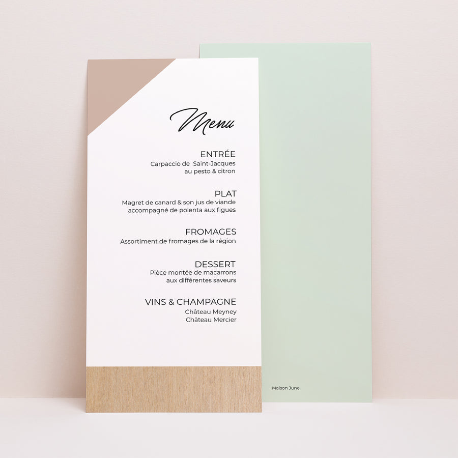 Menu Mariage Panoramique portrait Bois & Pastel photo