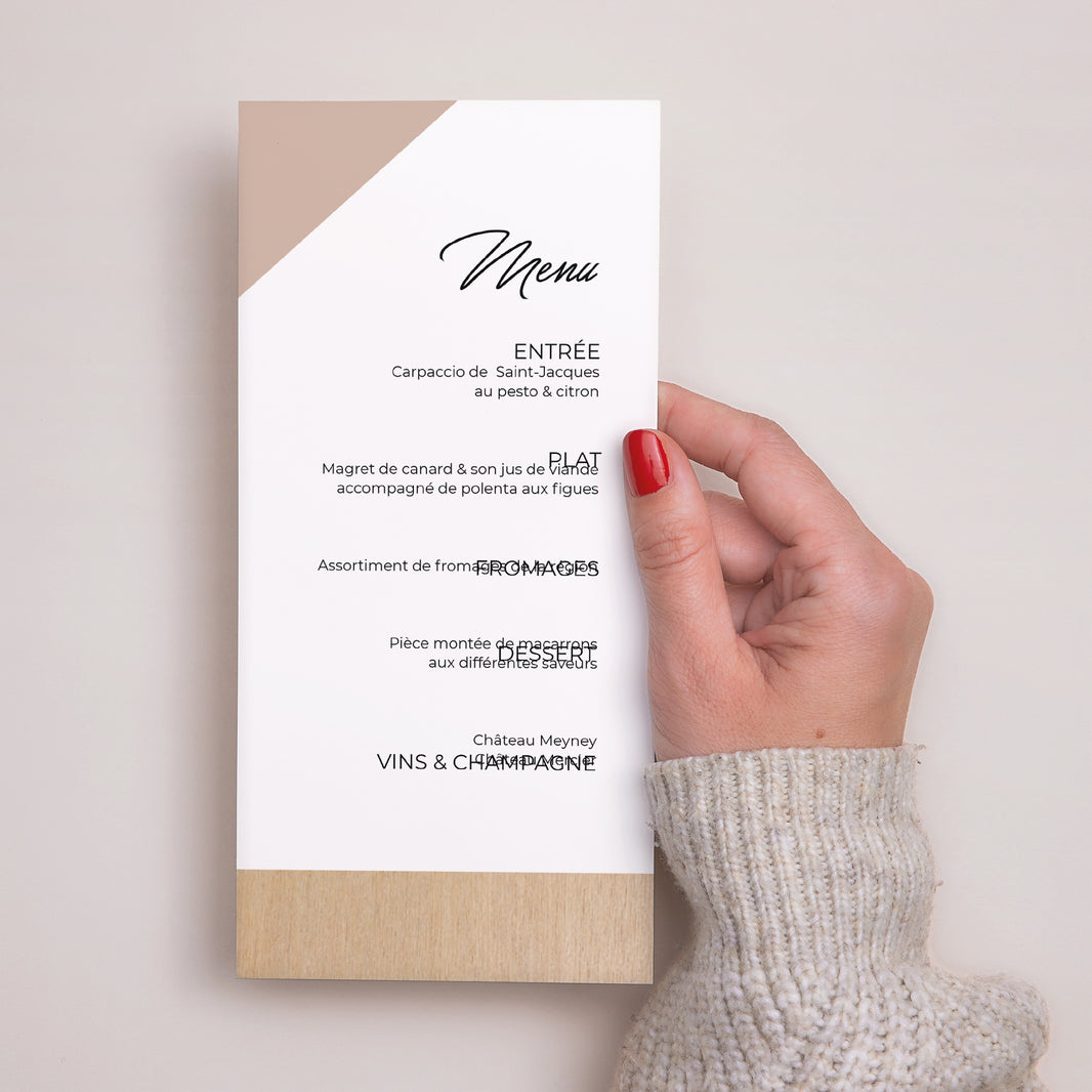 Menu Mariage Panoramique portrait Bois & Pastel photo N° 2