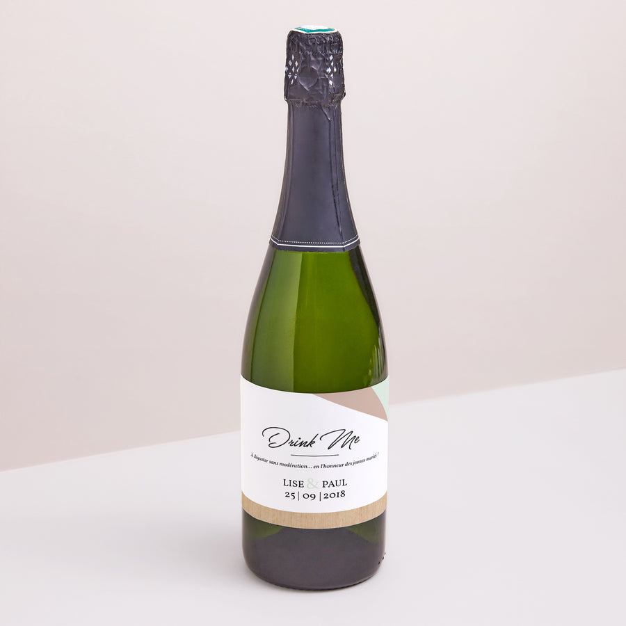 Etiquette bouteille Mariage Paysage Bois & Pastel photo