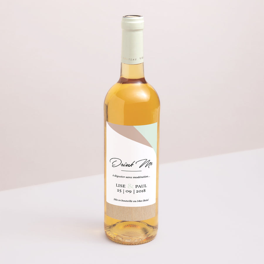 Etiquette bouteille Mariage Portrait Bois & Pastel photo