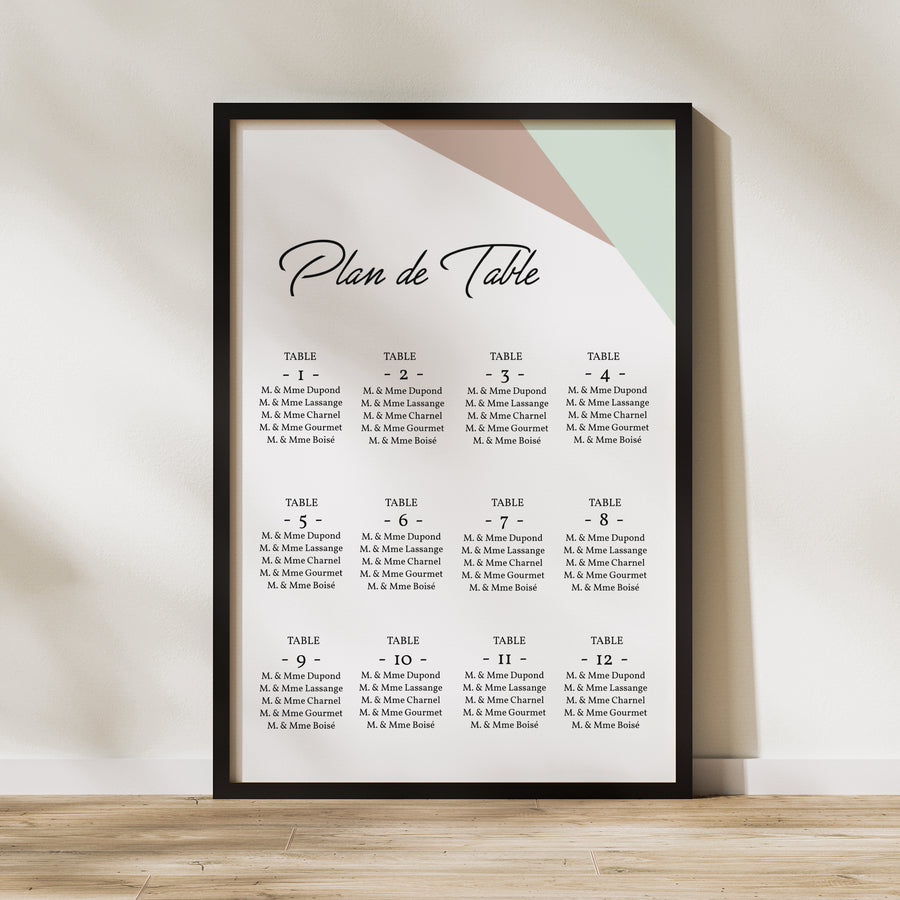 Plan de table Mariage Portrait 60 x 90 cm Bois & Pastel photo