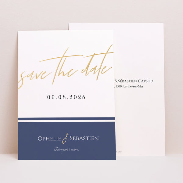 Save the date Mariage Portrait Marinière or bleu photo