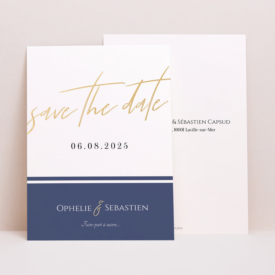 Save the date Mariage Portrait Marinière or bleu photo