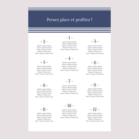 Plan de table Mariage Portrait 60 x 90 cm Marinière or bleu