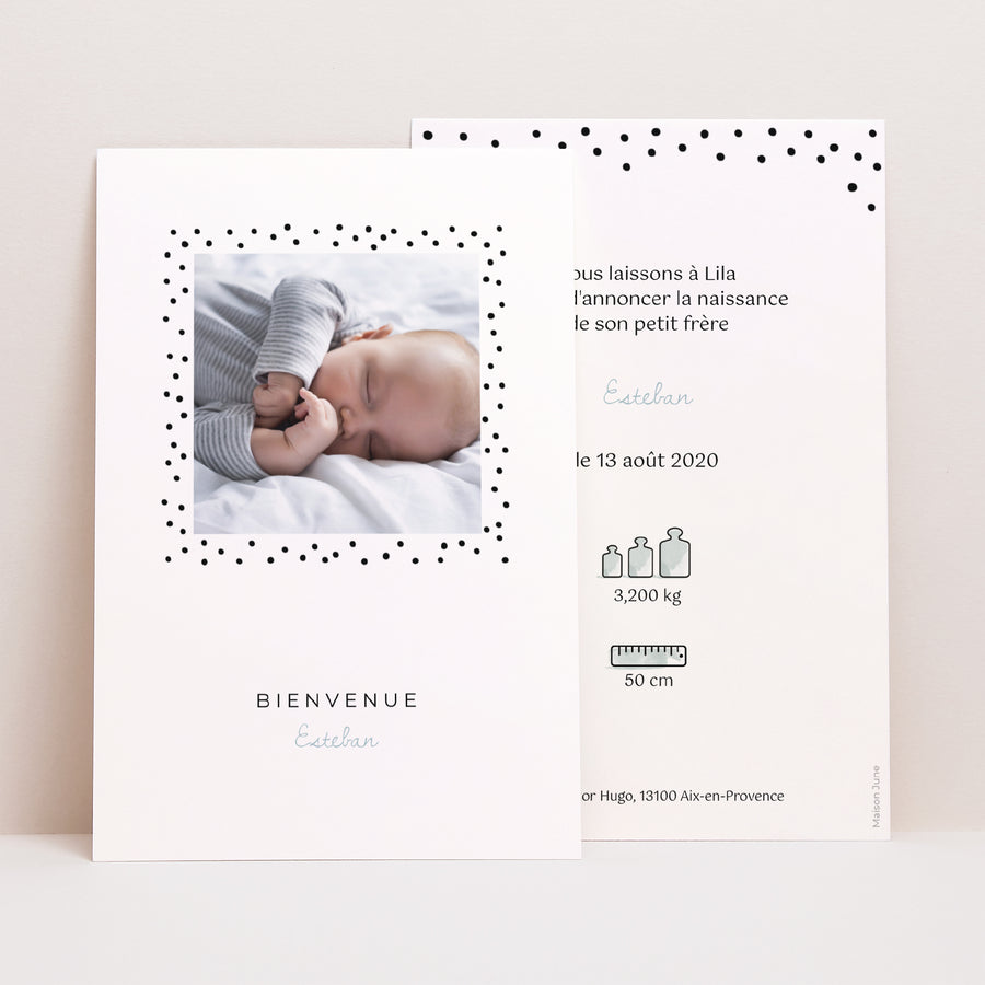 Faire-part Naissance Portrait Pois Plume photo