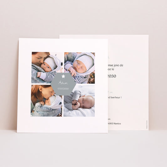 Faire-part Naissance Carré Quatre photos photo